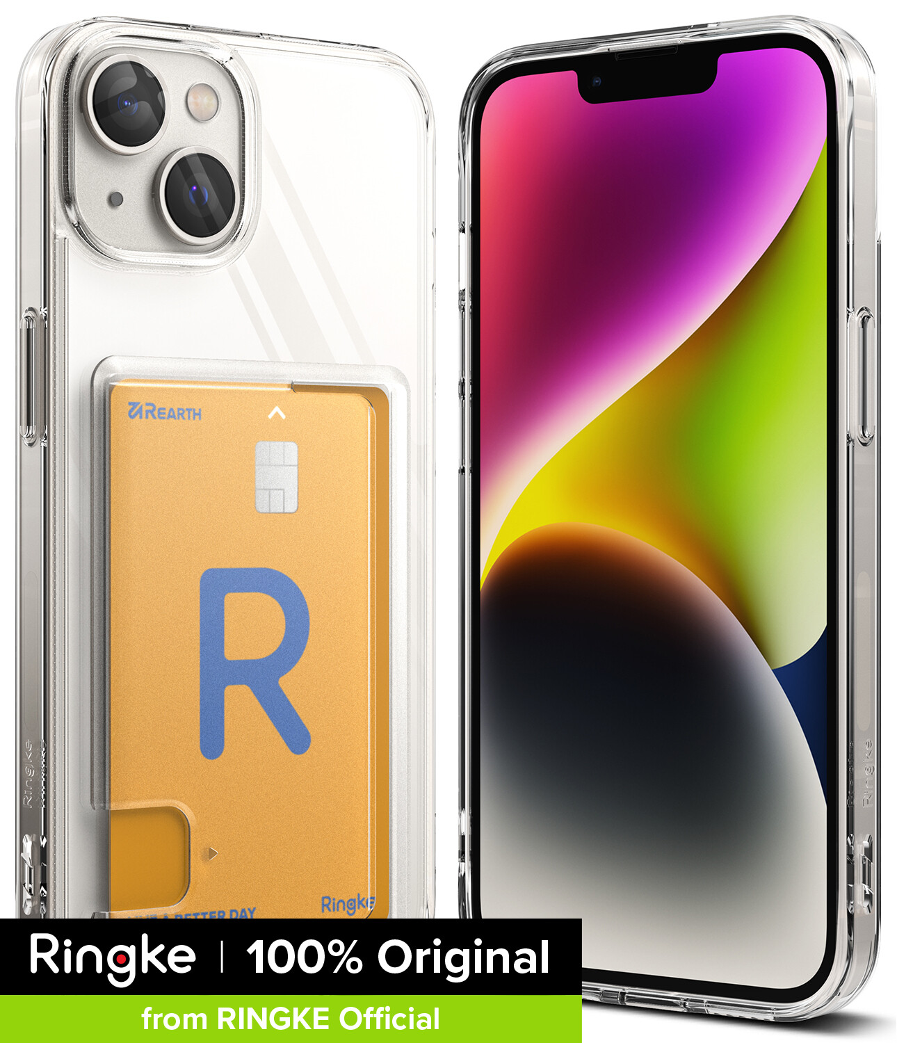 Ringke Fusion Card Compatible with iPhone 14 Case, Transparent Shockproof Bumper Cover with Built-in Card Holder with Wrist Strap