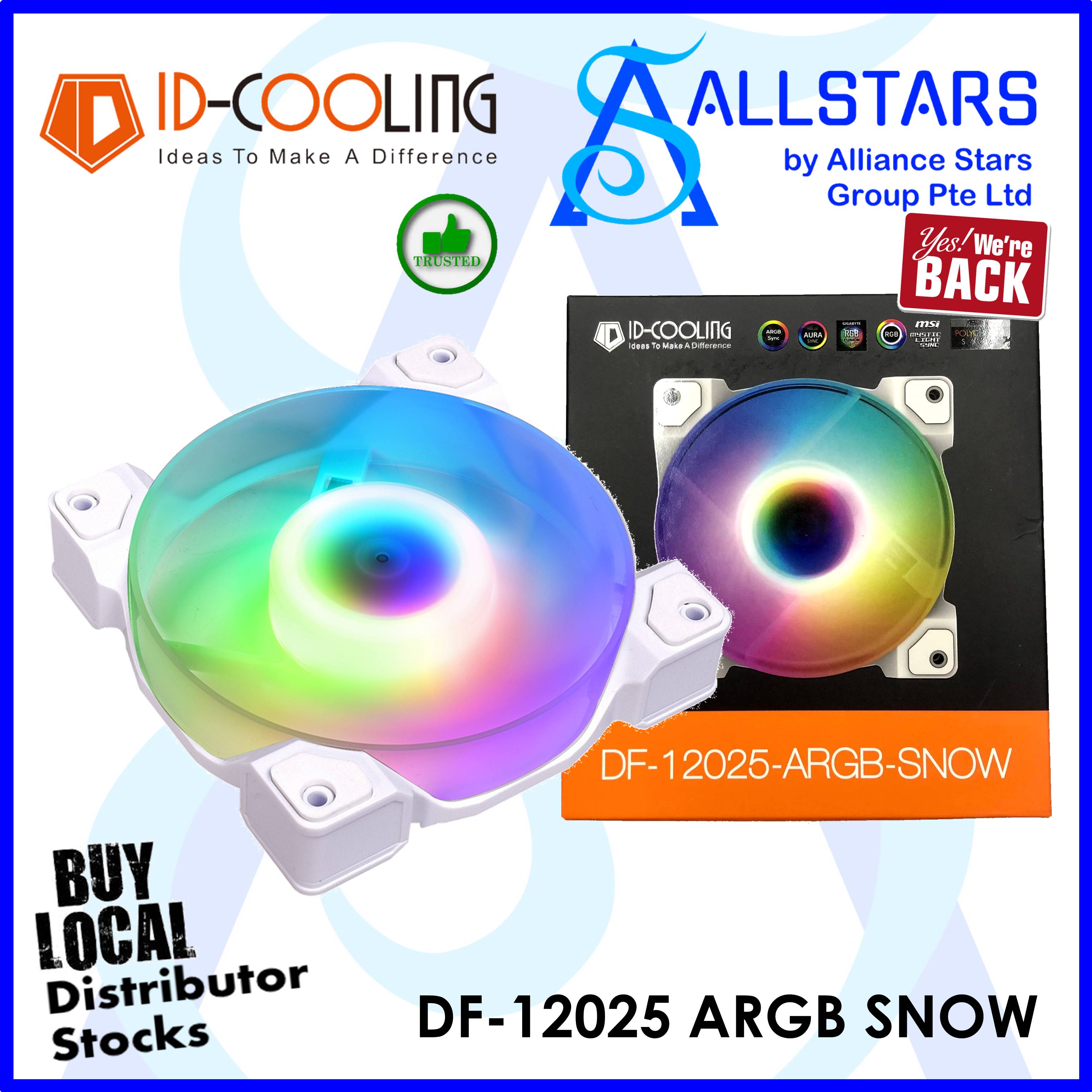 (ALLSTARS : We Are Back Promo) IDCooling / ID-Cooling DF-12025-ARGB (Snow / White) / DF-12025 / DF12025 / 120x25mm PWM Fan / Single unit pack (ID-FAN-DF-12025-ARGB-SNOW) (Warranty 2year with TechDynam