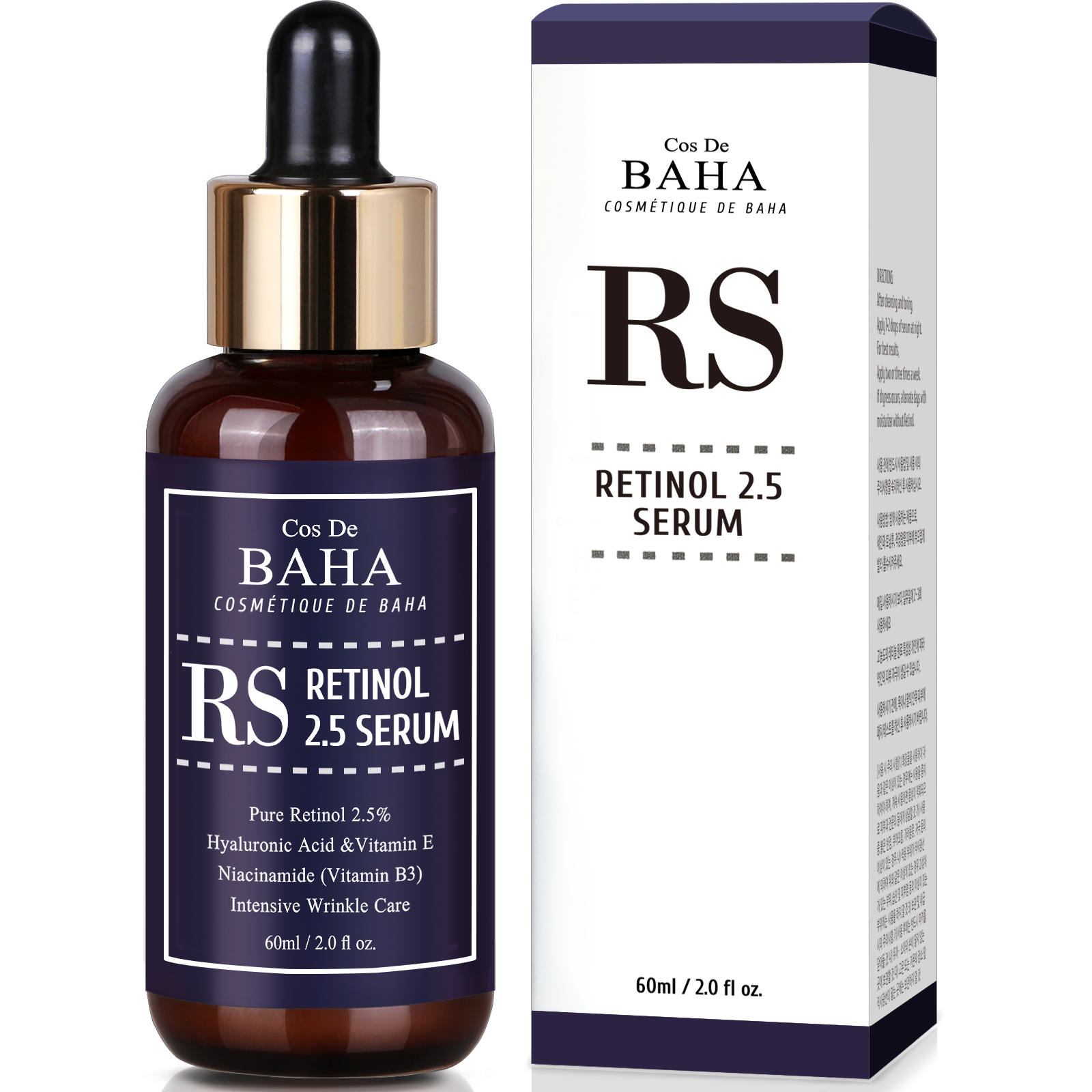 Cos De BAHA-Retinol 2.5% Facial Serum with Vitamin E - Diminishes Acne-prone + Age Spot Remover + Retinol Serum 2.5 High Strength for Face without a Prescription, 2oz (60ml)
