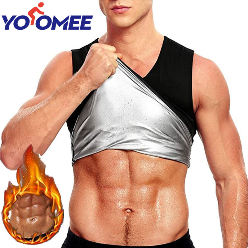 Yoomee Men Body Shaper Polymer Sauna Sweat Vest Waist Trainer Shapewear Weight Loss Belly Slimming Shirt Fitness Corset Top Burning Fat