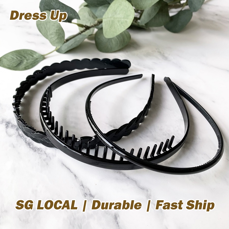 [SG|Durable] 3pcs Plastic Black Basic Hair Band, Tooth Hair Comb Headband Retro Toothed Hairband Hair Hoop Hair Accessory for Makeup Sports