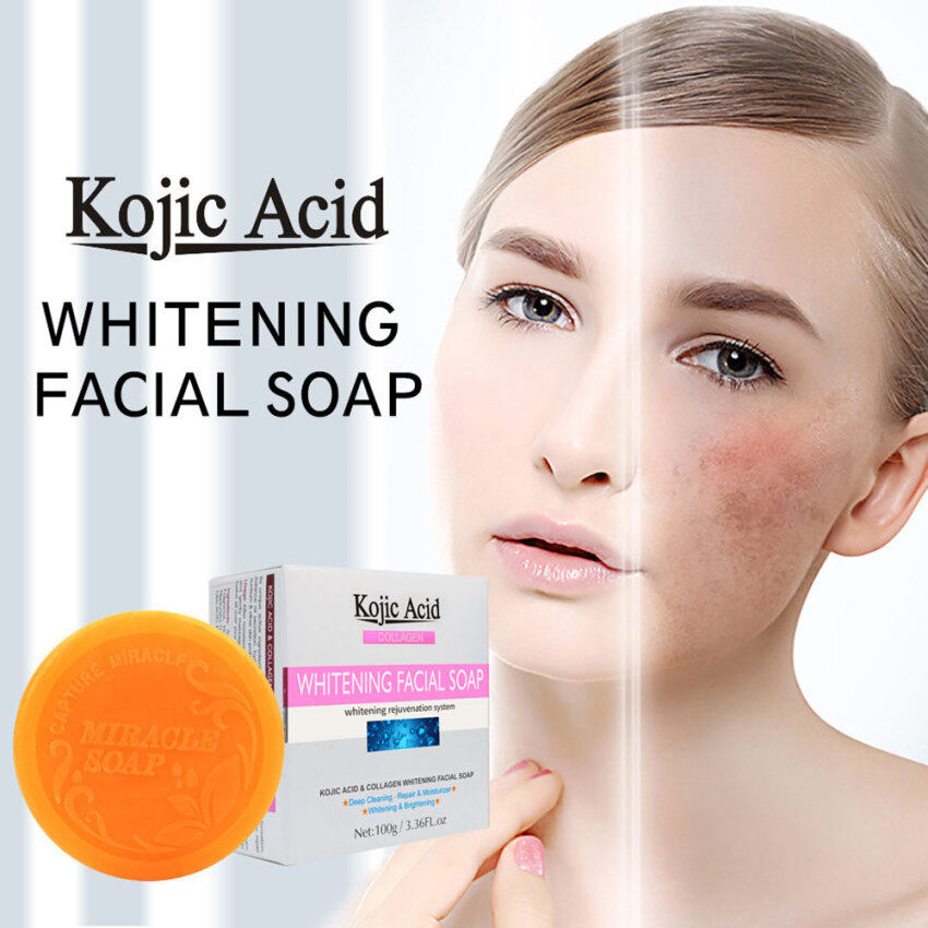 Kojic Acid Collagen Whitening Facial Soap Deep Clean Lightening Dark Spot Melanin Brighten Skin Tone Face Body Skin Bleaching Soap 100g