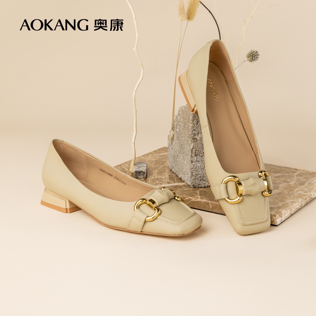 AOKANG Women's Shoes 2022 Spring Autumn Fashionable Comfortable Commuter Business Formal Wear Versatile Genuine Leather