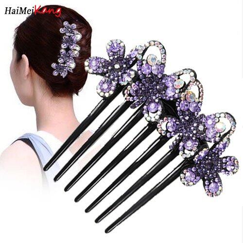 1pc Retro Rhinestone Seven-tooth Comb Bow Hair Clip for Women Non-slip Flower Hair Comb Hair Accessories