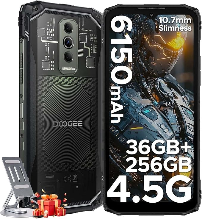DOOGEE Blade 10 Ultra Energy Android 15 Rugged Phone 4.5G, 10.7mm Ultra-thin, Octa-core Rugged Smartphone, 6.6-inch HD+ 90Hz, 64MP Camera, 6150mAh Battery, IP68/IP69K Waterproof Phone, NFC/Face Unlock
