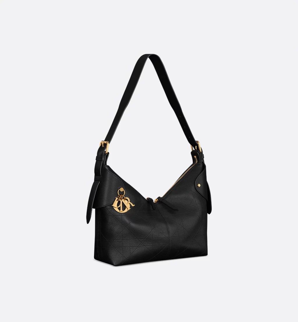 Dior Voage Medium Bag Black flat Macrocannage grained calfskin